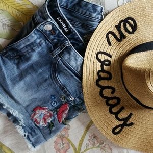 Express flower embroidered jean shorts